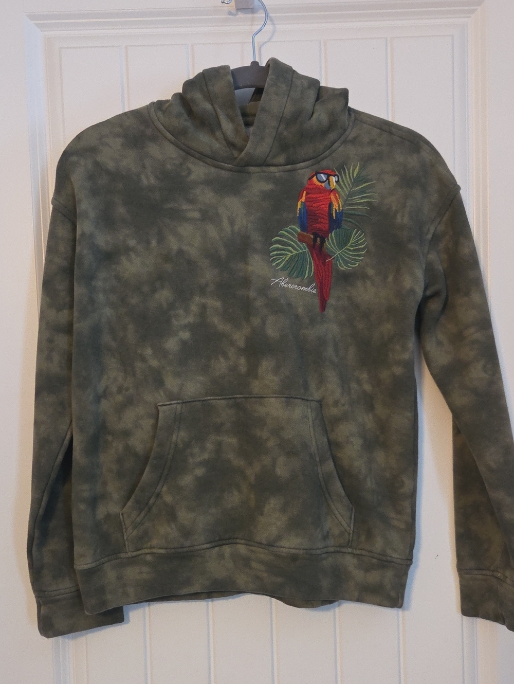 Abercrombie & Fitch Olive Green Tie-Dye Hoodie with Leaf Embroidery